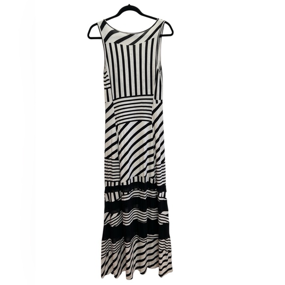 Peter Som Black White Stripe Midi Dress Mixed Print Sleeveless XS Nautical - Picture 3 of 7